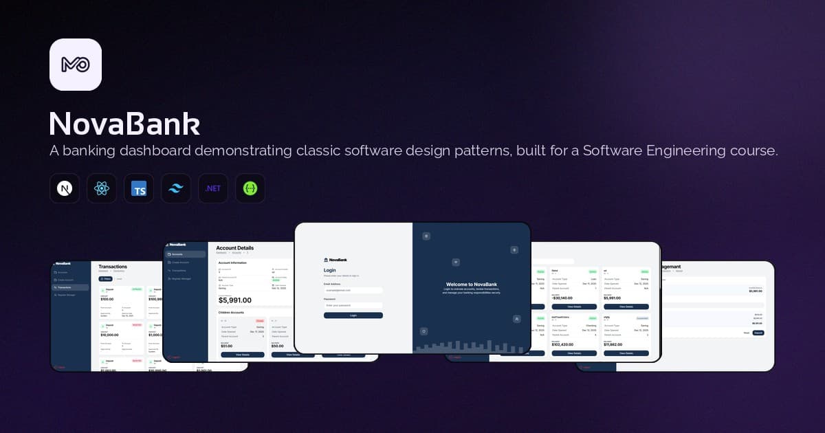 Banking dashboards with account views, role-based management, and transaction interfaces.